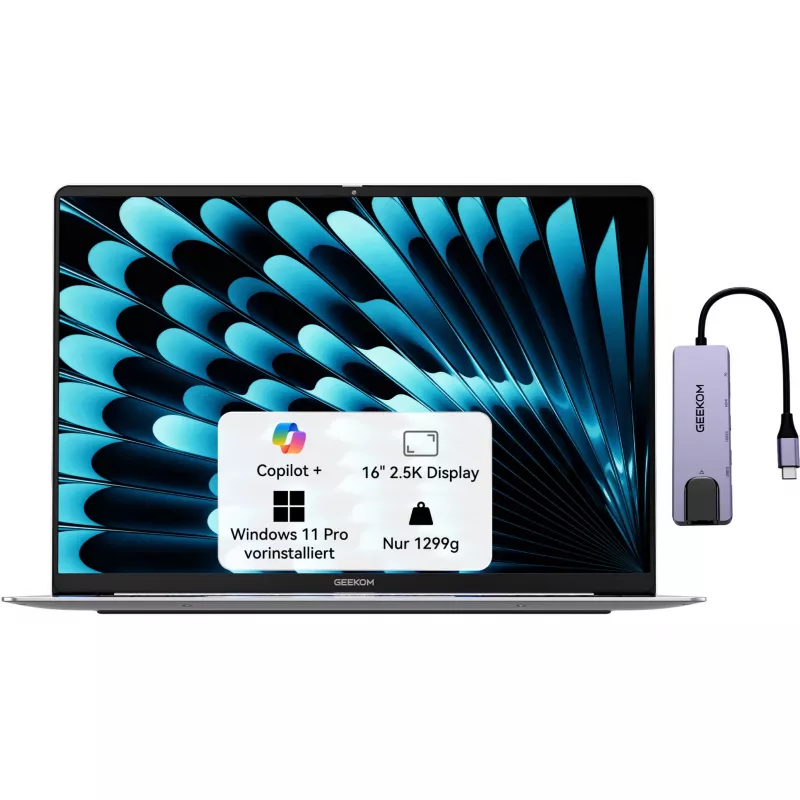 GEEKOM GEEKBOOK X16 PRO (plateado, Intel Core Ultra 5 125H, Intel Arc Graphics, 32 GB LPDDR5, 1 TB SSD, Windows 11 Pro)