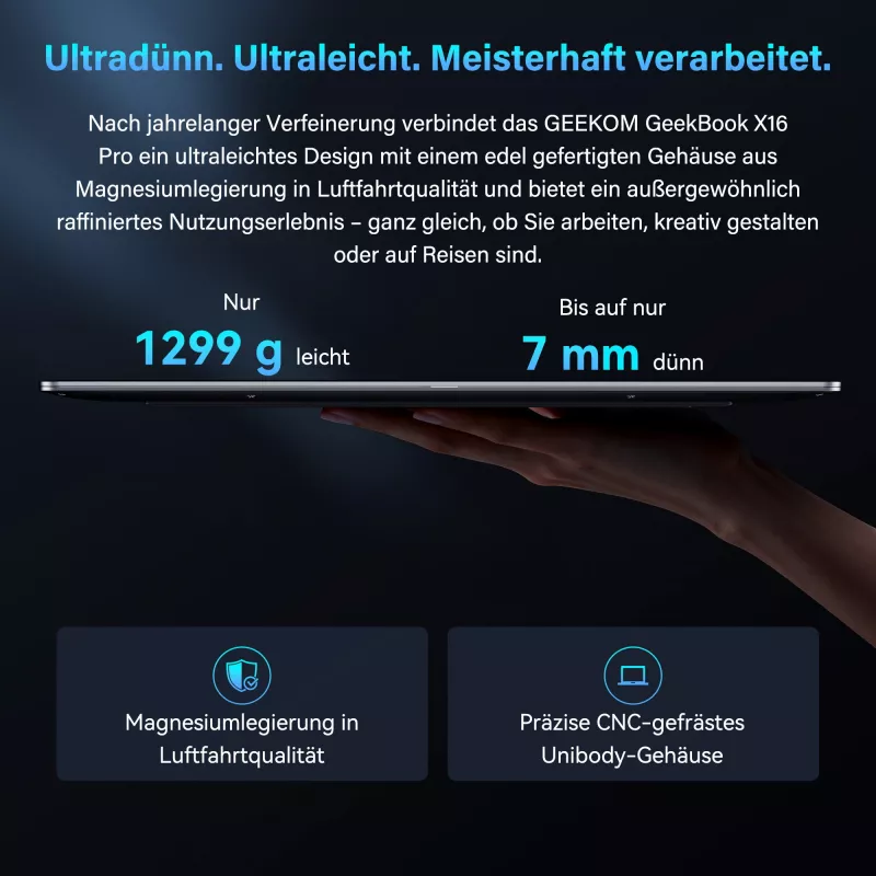 GEEKOM GEEKBOOK X16 PRO (plateado, Intel Core Ultra 5 125H, Intel Arc Graphics, 32 GB LPDDR5, 1 TB SSD, Windows 11 Pro)
