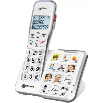 Geemarc AmpliDECT 595 Photo Teléfono inalámbrico para personas mayores con contestador automático, teclas con foto, pantalla retroiluminada, Blanco