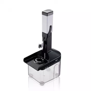 GEFU CORER deshuesador de ciruelas con varilla de acero inoxidable, deshuesador manual de frutas para ciruelas, mirabeles y ciruelas claudias, mango ergonómico, apto para lavavajillas, blanco/gris