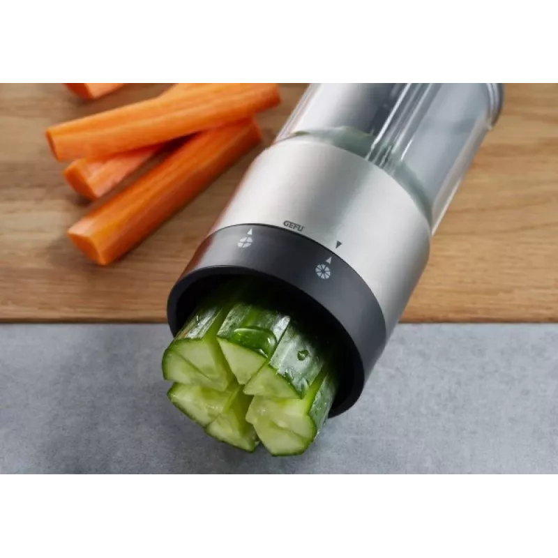 GEFU FLEXICUT Cortador de frutas y verduras, mandolina manual, regulable 1-5 mm, acero de cuchillas japonés, negro/plata