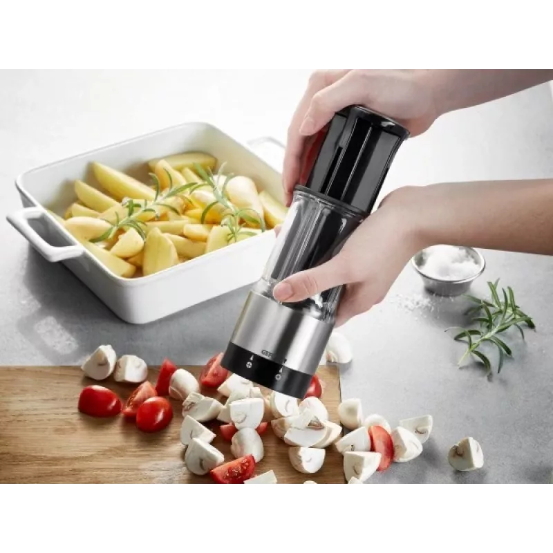 GEFU FLEXICUT Cortador de frutas y verduras, mandolina manual, regulable 1-5 mm, acero de cuchillas japonés, negro/plata