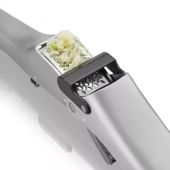 Prensador de ajos GEFU GARLICO, prensador de ajos de acero inoxidable con palito limpiador integrado, mango ergonómico, apto para lavavajillas, plateado
