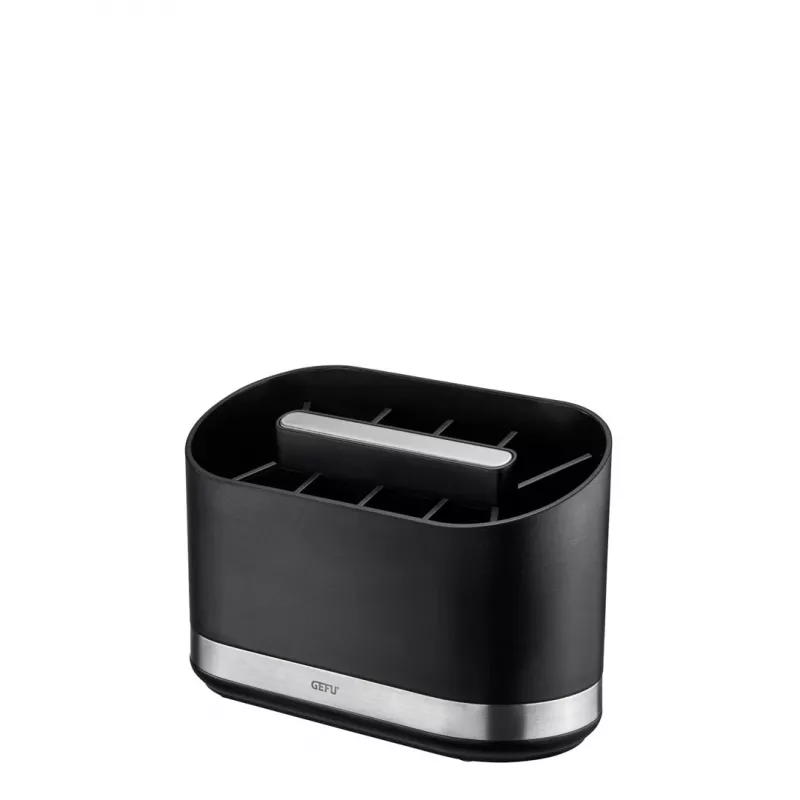 GEFU SMARTLINE Organizador de mesa soporte, acero inoxidable y negro, base antideslizante, apto para lavavajillas, 10 x 14 cm