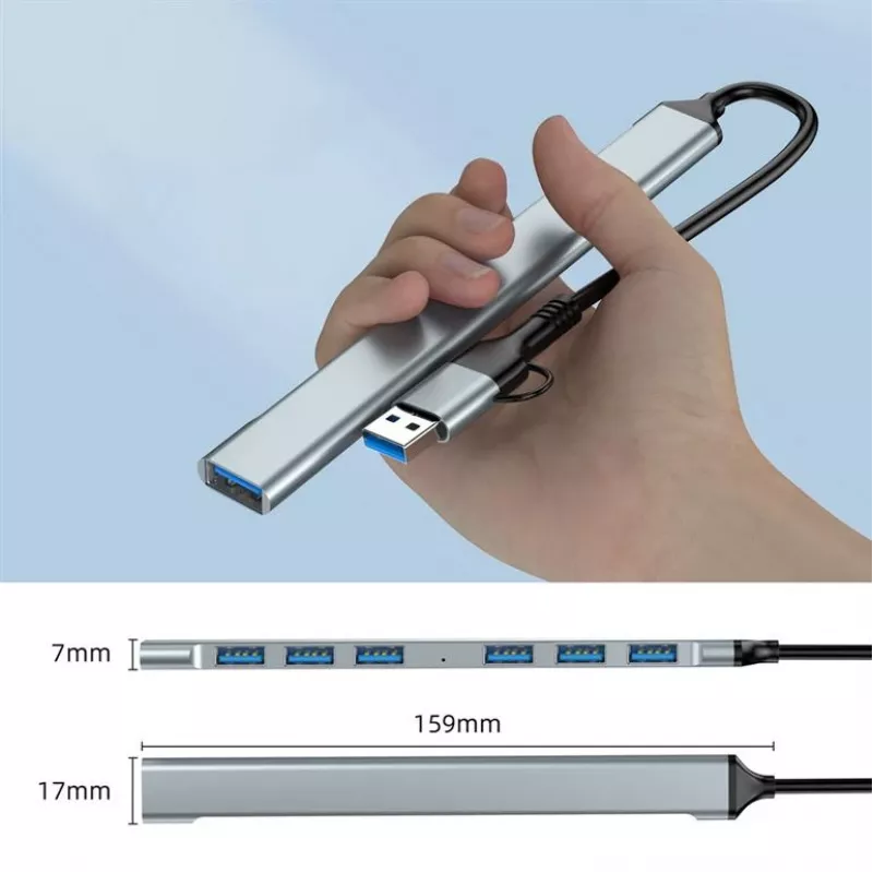 Gembird hub USB 3.2 Gen 2 de 7 puertos - 6x USB-A 2.0 + 1x USB-A 3.2, plateado