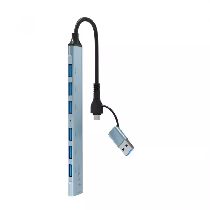 Gembird hub USB 3.2 Gen 2 de 7 puertos - 6x USB-A 2.0 + 1x USB-A 3.2, plateado