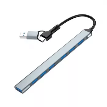 Gembird hub USB 3.2 Gen 2 de 7 puertos - 6x USB-A 2.0 + 1x USB-A 3.2, plateado