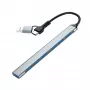 Gembird hub USB 3.2 Gen 2 de 7 puertos - 6x USB-A 2.0 + 1x USB-A 3.2, plateado