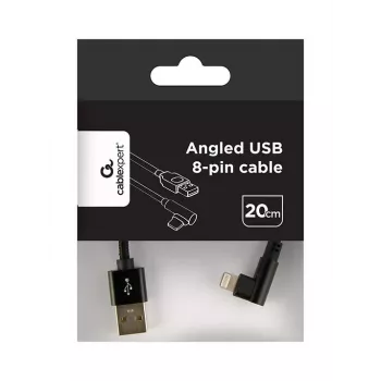GEMBIRD Cable USB-A a Lightning de 8 pines con conector en ángulo y trenzado 0,2 m Negro