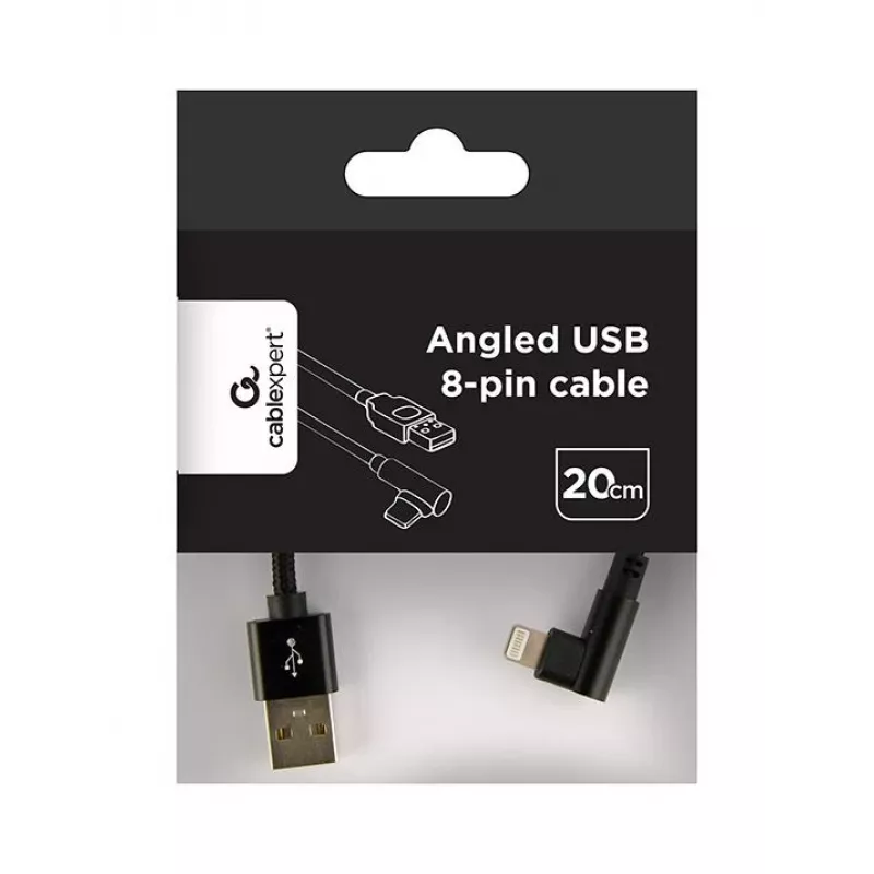 GEMBIRD Cable USB-A a Lightning de 8 pines con conector en ángulo y trenzado 0,2 m Negro
