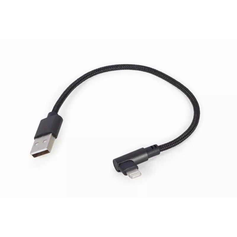 GEMBIRD Cable USB-A a Lightning de 8 pines con conector en ángulo y trenzado 0,2 m Negro