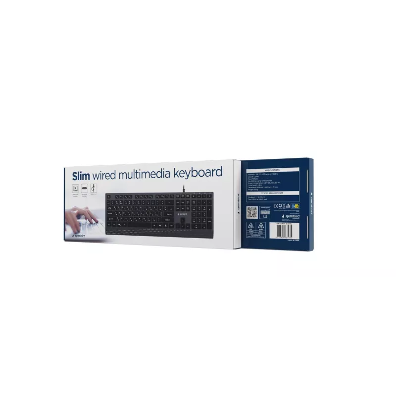 Gembird KB-MCH-06-CYRL teclado multimedia delgado con cable con adaptador Type-C, distribución cirílica, negro
