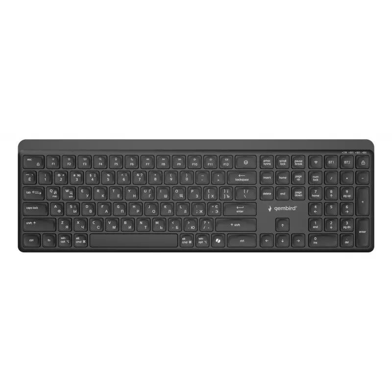 Teclado inalámbrico fino de doble modo Gembird KB-WPS-03-CYRL (2.4G + BT), distribución rusa/cirílica, negro