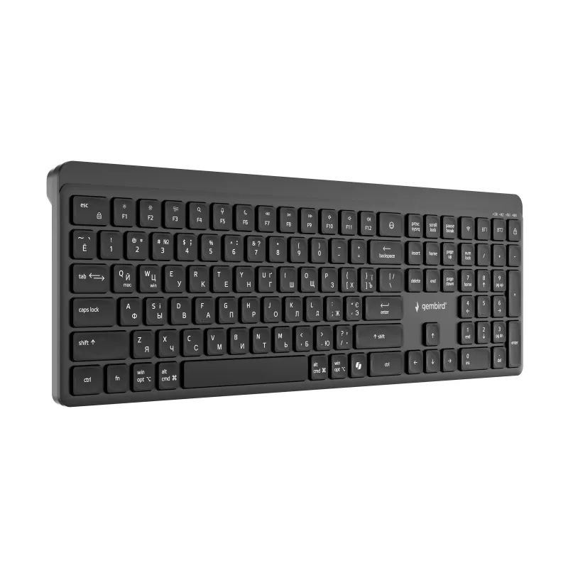 Teclado inalámbrico fino de doble modo Gembird KB-WPS-03-CYRL (2.4G + BT), distribución rusa/cirílica, negro