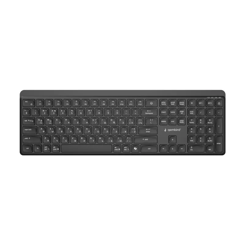 Teclado inalámbrico fino de doble modo Gembird KB-WPS-03-CYRL (2.4G + BT), distribución rusa/cirílica, negro