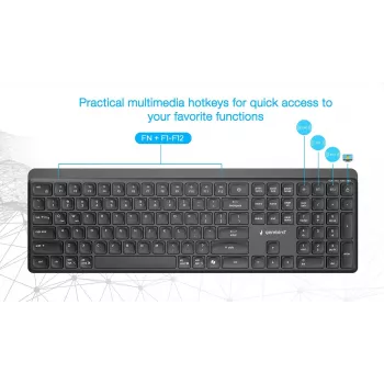 Gembird KB-WPS-03 Dual-Mode Pro-Business Slim Teclado inalámbrico, 2.4G + Bluetooth, distribución US, Negro