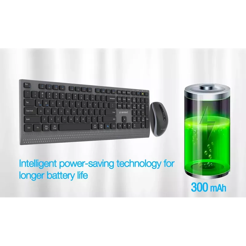 Gembird KBS-WPS-02-CYRL kit de teclado y ratón inalámbricos delgados de doble modo, 2,4 GHz + Bluetooth, distribución rusa cirílica, negro
