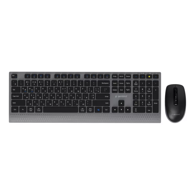 Gembird KBS-WPS-02-CYRL kit de teclado y ratón inalámbricos delgados de doble modo, 2,4 GHz + Bluetooth, distribución rusa cirílica, negro