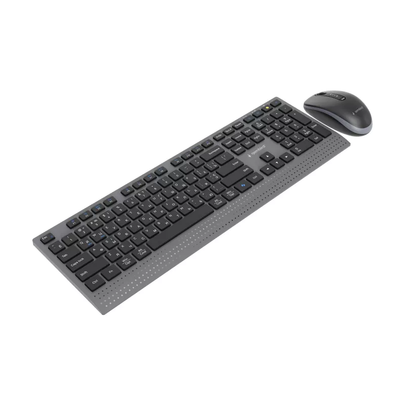 Gembird KBS-WPS-02-CYRL kit de teclado y ratón inalámbricos delgados de doble modo, 2,4 GHz + Bluetooth, distribución rusa cirílica, negro