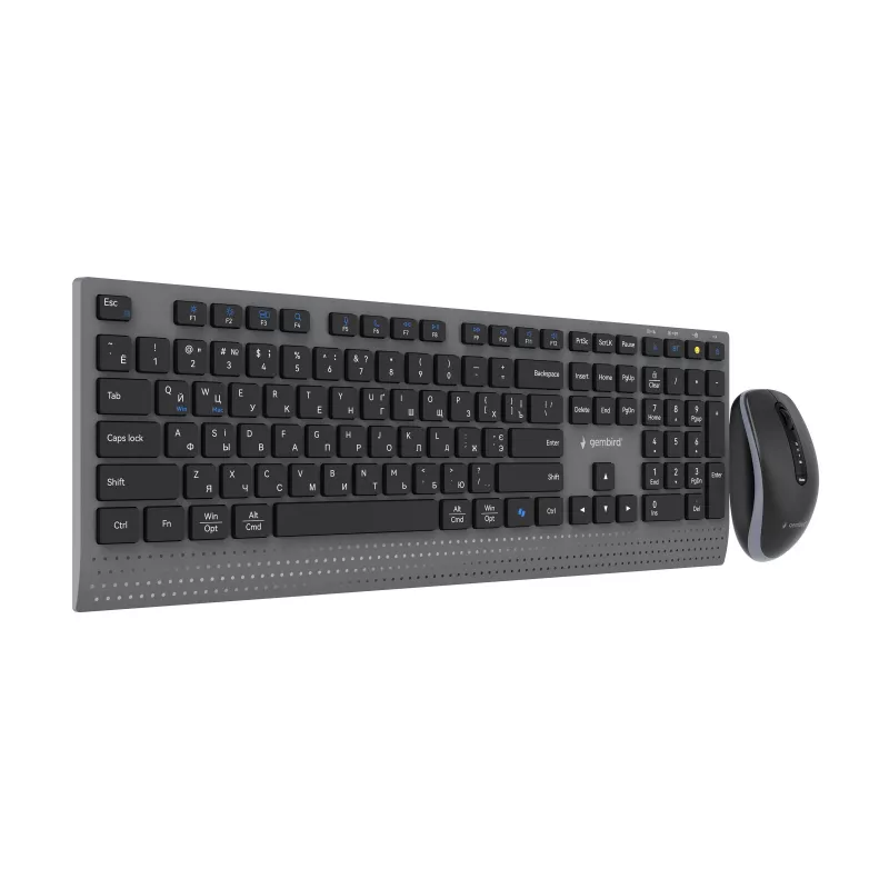 Gembird KBS-WPS-02-CYRL kit de teclado y ratón inalámbricos delgados de doble modo, 2,4 GHz + Bluetooth, distribución rusa cirílica, negro