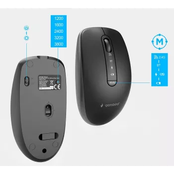 Gembird KBS-WPS-02 Conjunto de escritorio inalámbrico slim de doble modo, 2.4GHz + Bluetooth, distribución US (teclado y ratón)