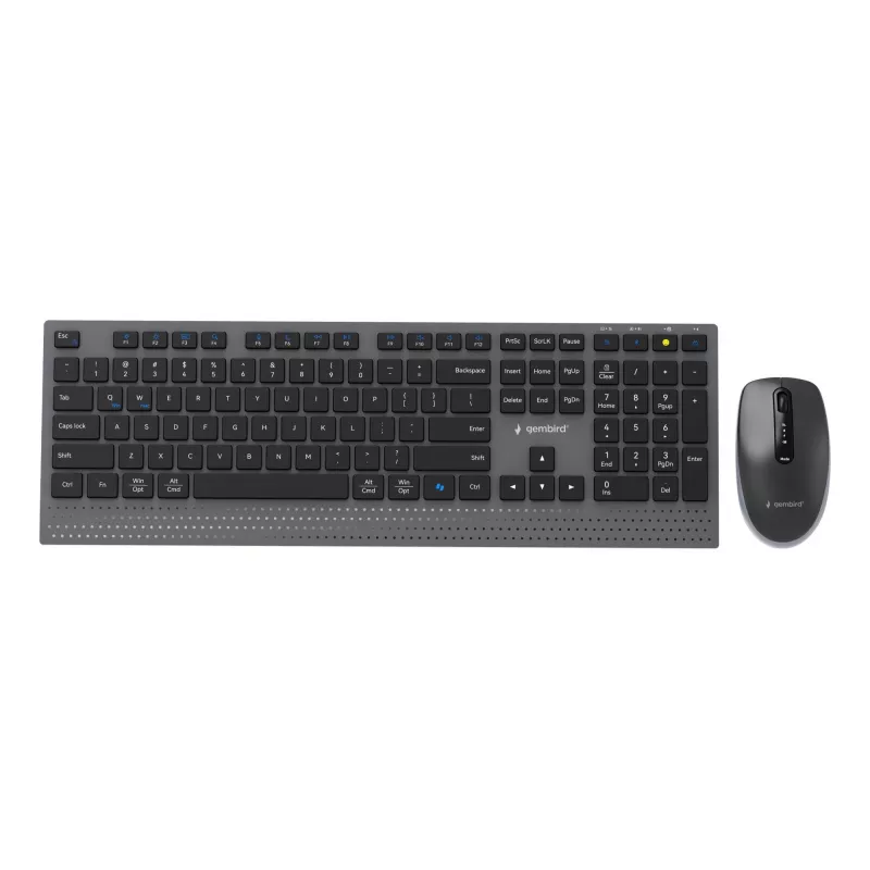 Gembird KBS-WPS-02 kit de teclado y ratón inalámbricos delgados de modo dual, 2,4 GHz + Bluetooth, distribución US, negro
