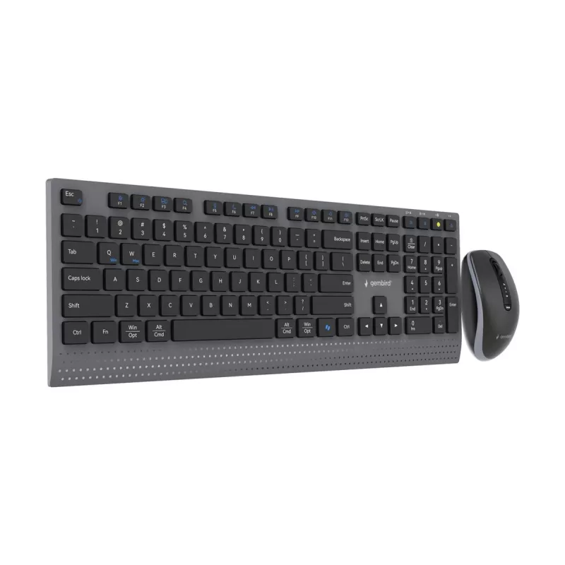Gembird KBS-WPS-02 kit de teclado y ratón inalámbricos delgados de modo dual, 2,4 GHz + Bluetooth, distribución US, negro