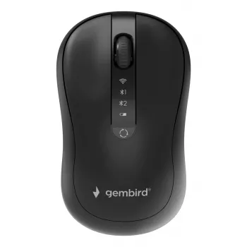 Gembird MUSW2-4B-01 Ratón inalámbrico de doble modo (2,4 GHz + Bluetooth 5.0) con sensor óptico de 1600 DPI, 4 botones, ambidiestro, negro
