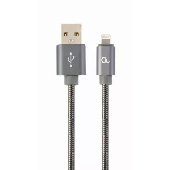 Cable Gembird USB-A a Lightning, espiral metálico premium, 1 m, gris metalizado