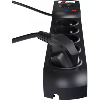 Regleta con protección contra sobretensiones GETFORT 5P-3M-B, 5 tomas AC, cable de 3 m, negro