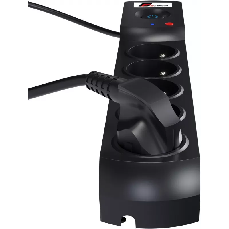 Regleta con protección contra sobretensiones GETFORT 5P-3M-B, 5 tomas AC, cable de 3 m, negro
