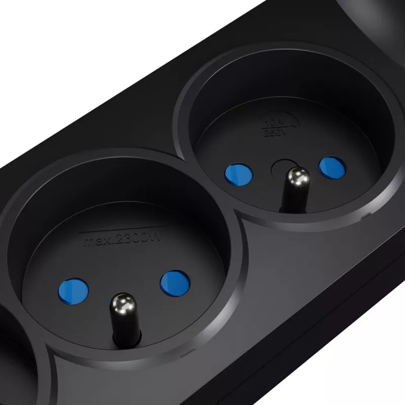 Regleta con protección contra sobretensiones GETFORT 5P-3M-B, 5 tomas AC, cable de 3 m, negro