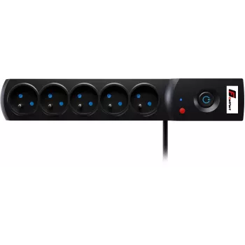 Regleta con protección contra sobretensiones Getfort 5P-5M-B de 5 tomas, cable de 5 m, negro