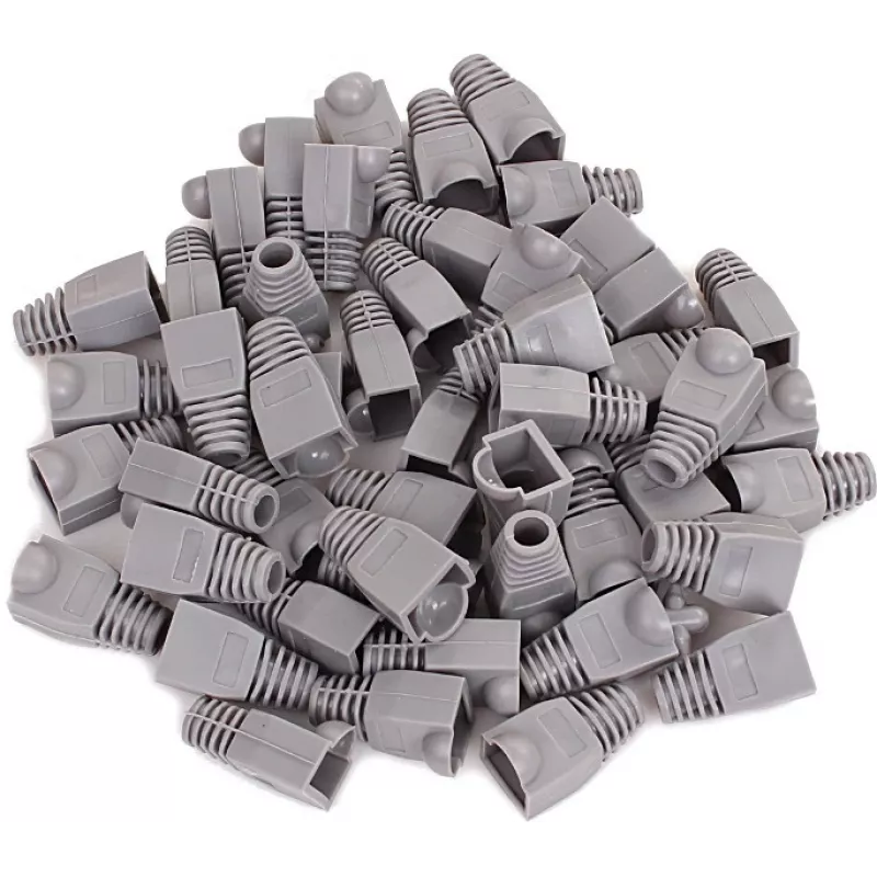 GETFORT GF-OS-RJ45-50 Tapones protectores para conectores RJ45 grises, pack de 50, alivio de tensión para cables Ethernet