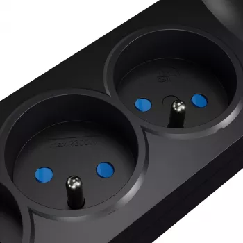 GETFORT Regleta con protección contra sobretensiones 5P-1.5M-B-USB, 5 tomas, 2 USB, 1,5 m, negra