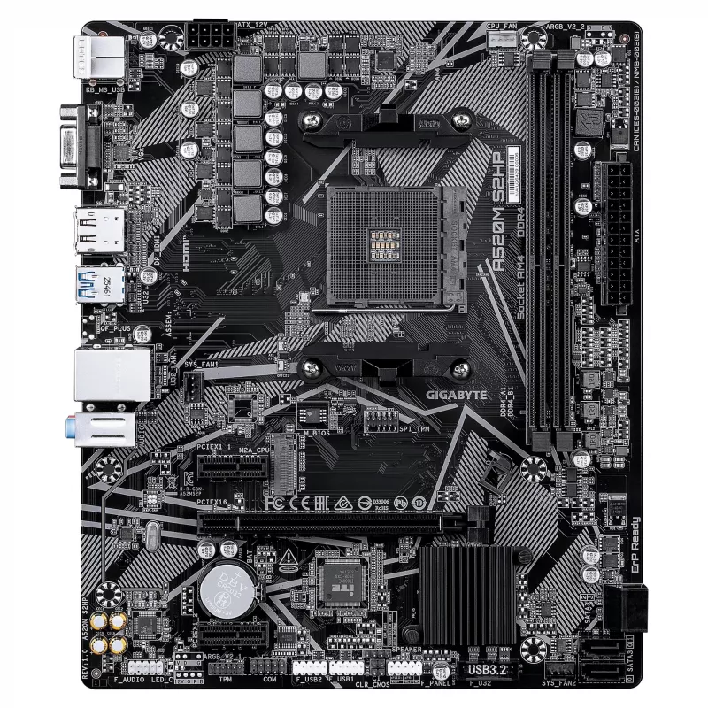 Placa base GIGABYTE A520M S2HP AM4 Micro-ATX, DDR4, HDMI, D-Sub, DisplayPort, M.2, Gigabit LAN