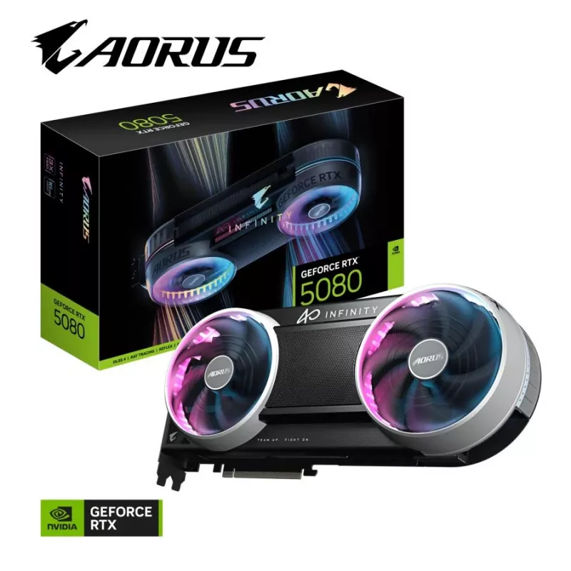 Gigabyte AORUS GeForce RTX 5080 INFINITY 16G tarjeta gráfica, 16 GB GDDR7, PCIe 5.0, DLSS 4, RGB Fusion
