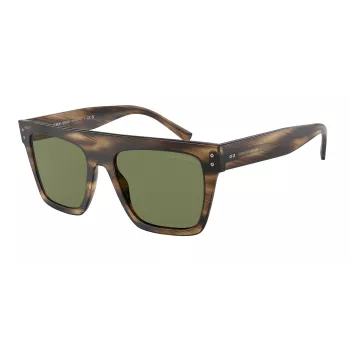GIORGIO ARMANI Gafas de sol unisex AR8177-54092A - Montura Havana rayada, lentes verde oscuro, 52 mm