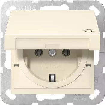 Gira 445401 Toma SCHUKO con tapa abatible, System 55, blanco crema brillante