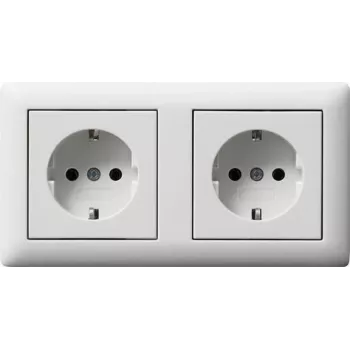 GIRA 479304 Toma de corriente SCHUKO 2 tomas precableada con marco, Blanco puro