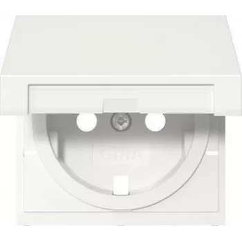 Gira 492227 cubierta con tapa abatible para toma SCHUKO, blanco puro mate