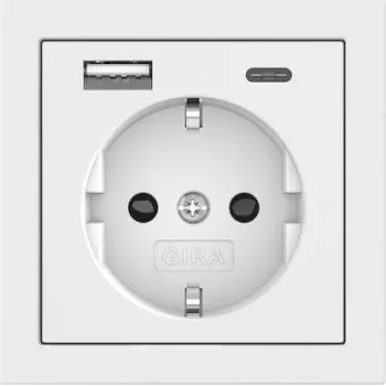 Gira Toma de corriente SCHUKO con alimentación USB, 2x USB-A 5V 2,1A, empotrar, Blanco puro brillante 245970