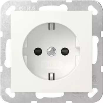 Gira System 55 Toma de corriente SCHUKO, empotrar, blanco puro mate, 16 A, 250 V, con protección infantil elevada 475527