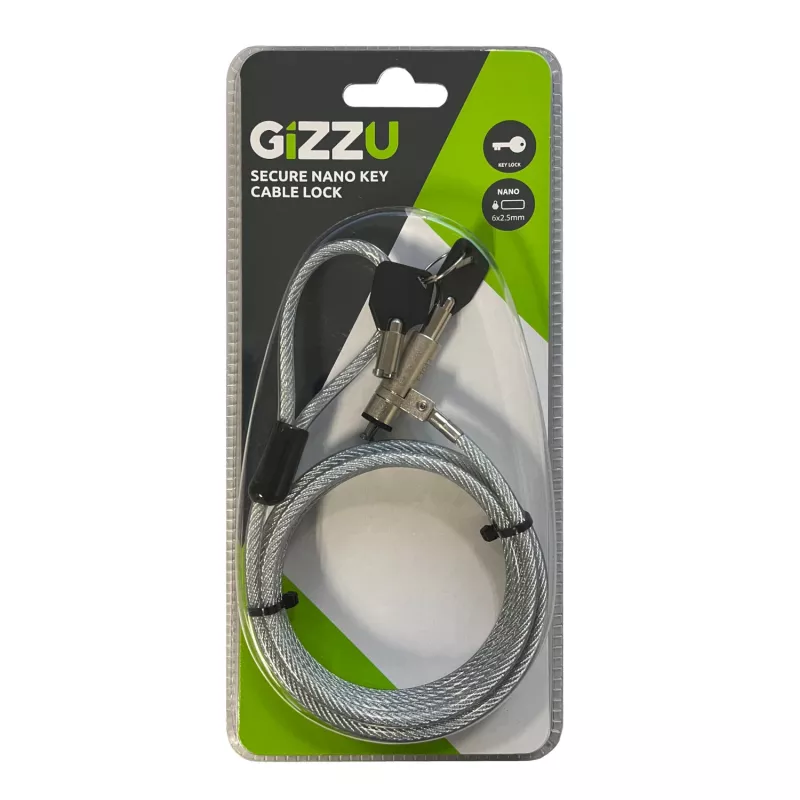 GIZZU Cable de Seguridad Nano Key Lock de 1,8 m con Llave - Negro