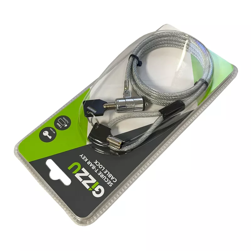 GIZZU Candado de cable para portátil T-Bar de 1,8 m con compatibilidad master-key - Candado de seguridad con llave para ranura Kensington, acero trenzado, Negro