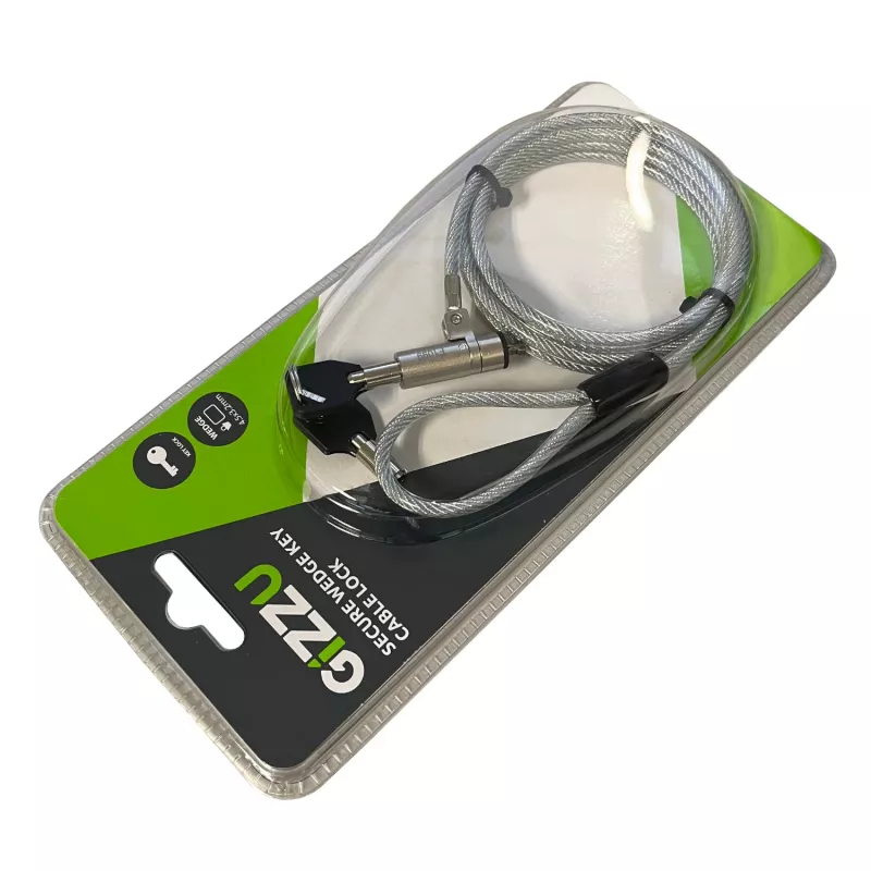 GIZZU Candado de cable en cuña de 1,8 m con 2 llaves para dispositivos con ranura Noble-Wedge - Negro