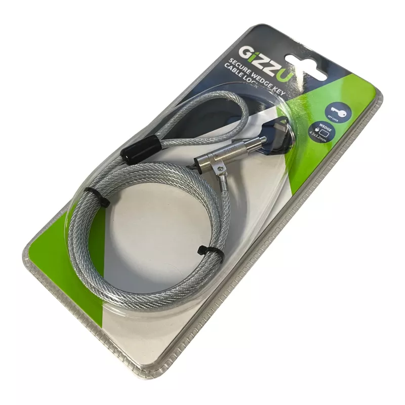GIZZU Candado de cable en cuña de 1,8 m con 2 llaves para dispositivos con ranura Noble-Wedge - Negro