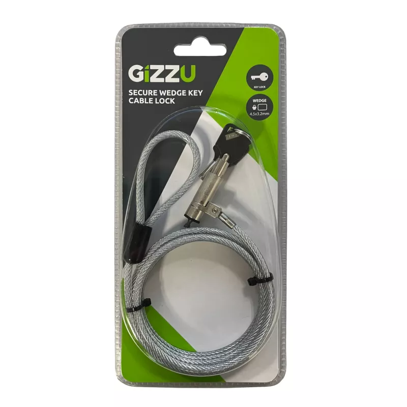 GIZZU Candado de cable en cuña de 1,8 m con 2 llaves para dispositivos con ranura Noble-Wedge - Negro