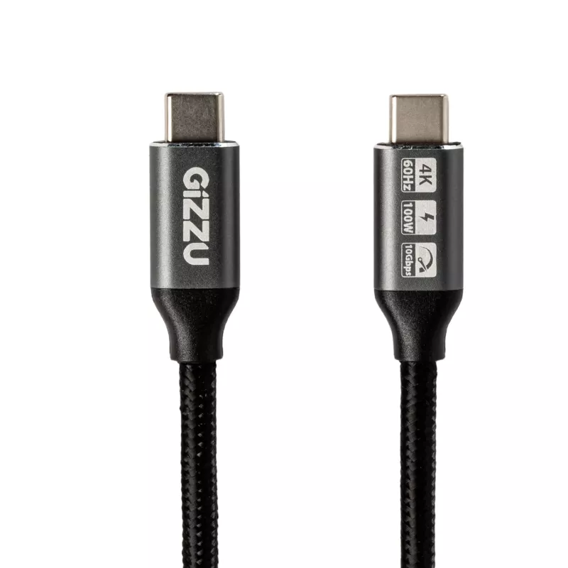 GIZZU cable USB-C a USB-C 100W 10Gbps 1m Negro