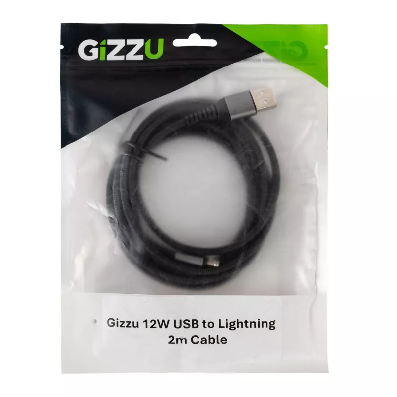 GIZZU cable USB a Lightning 12W 2 m – carga rápida y sincronización con certificación MFi
